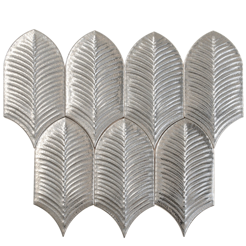 Plume Metallic Platinum Feather Ceramic Tile | Tile Club