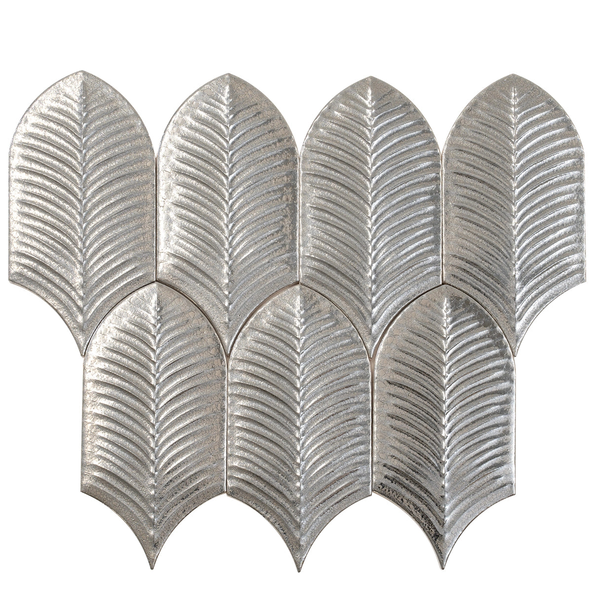 Plume Metallic Platinum Feather Ceramic Tile | Tile Club