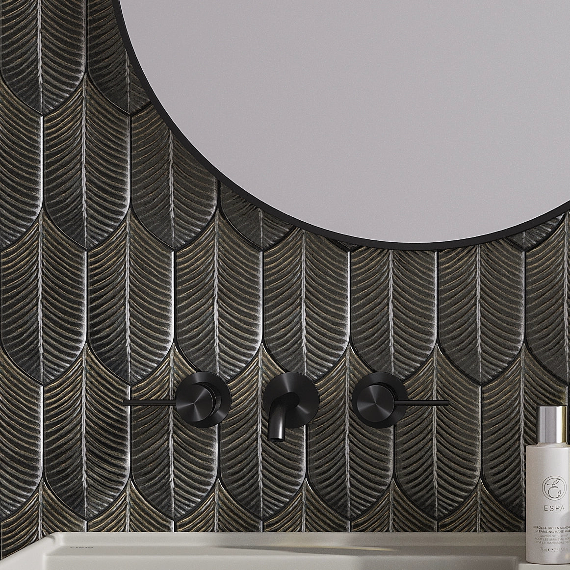 Plume Platinum Metallic Ceramic Feather Tiles