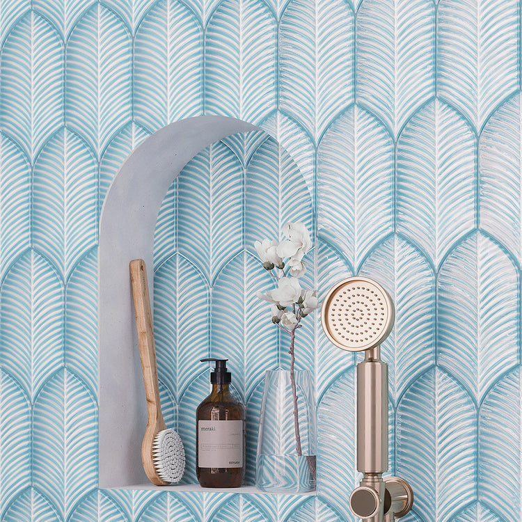 Plume Sky Blue Ceramic Tile Shower Niche