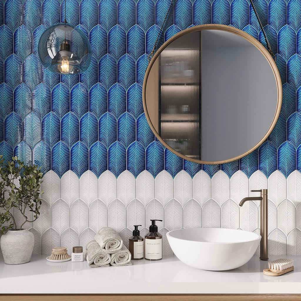 Plume Water Crackle Feather Ceramic Tile | Tile Club