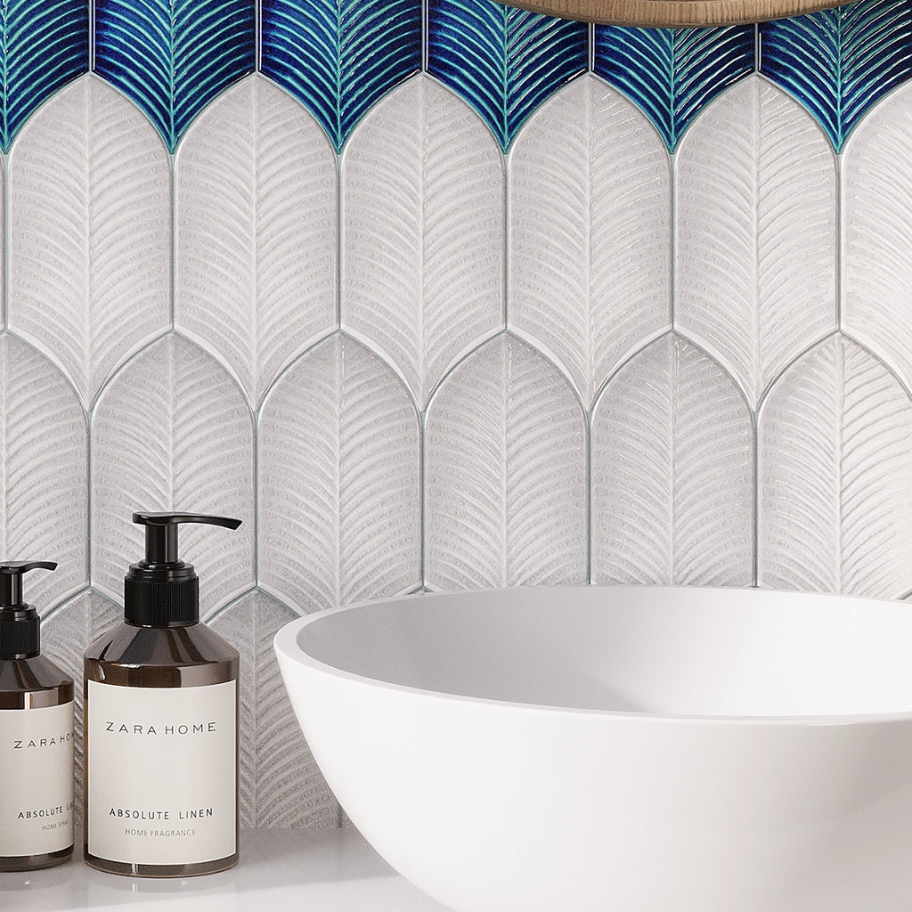 Plume Water Crackle Feather Ceramic Tile | Tile Club