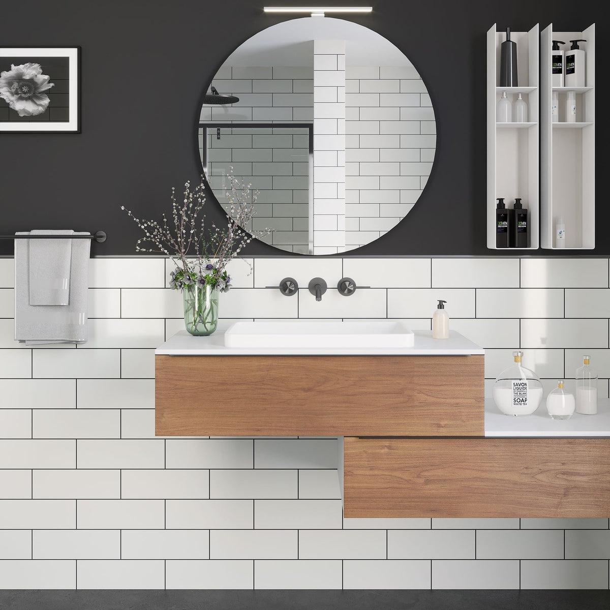 Polished White Ceramic Subway Wall Tile 4x12 Wall in Bathroom of Black & White