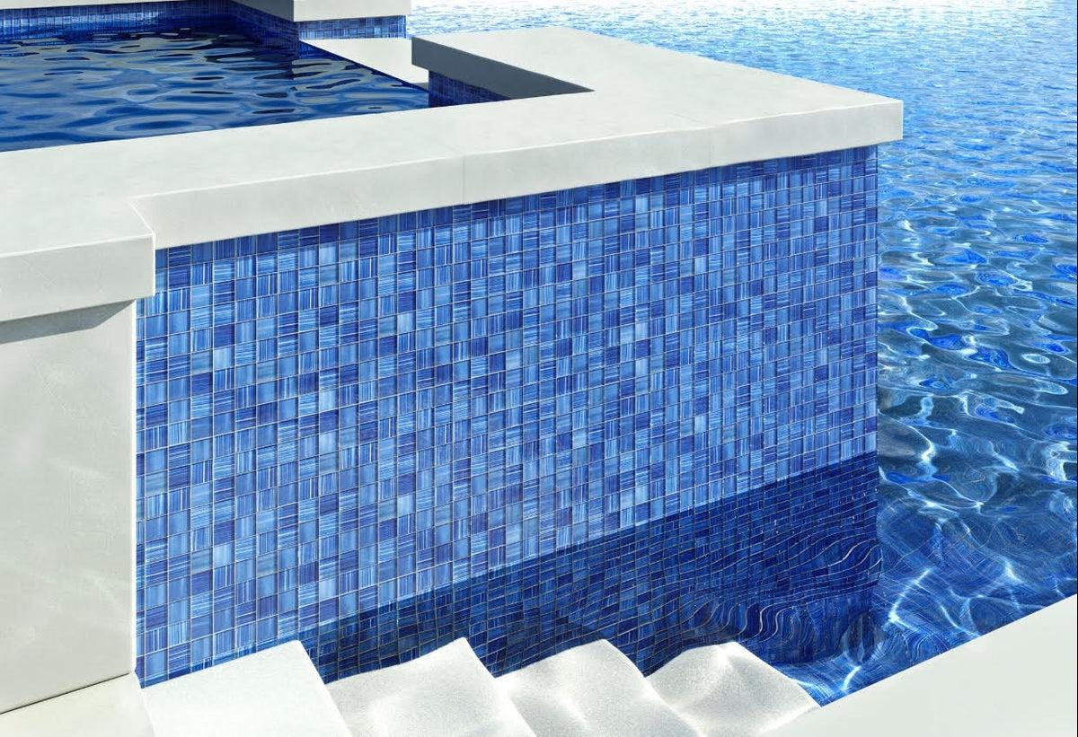 Blue square mosaic tiles for pool