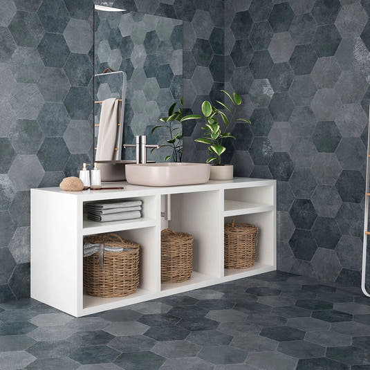 Portuguese Blue Dimension Hex Porcelain Tile | Tile Club