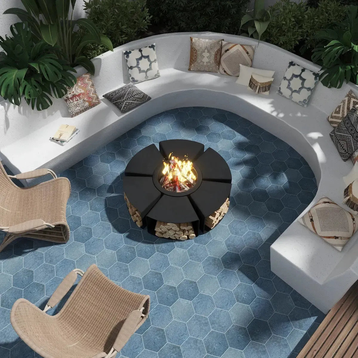 Portuguese Blue Porcelain Hexagon Tile | Tile Club