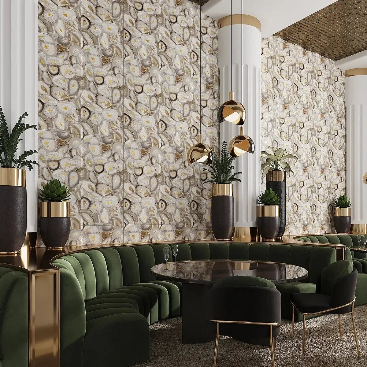 Preciosa Beige Geode and Gold Porcelain Tile | Tile Club