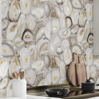 Preciosa Beige Geode and Gold Porcelain Tile Agate Inspired Backsplash