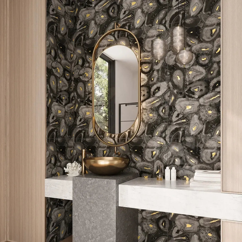 Preciosa Black Geode and Gold Porcelain Tile | Tile Club