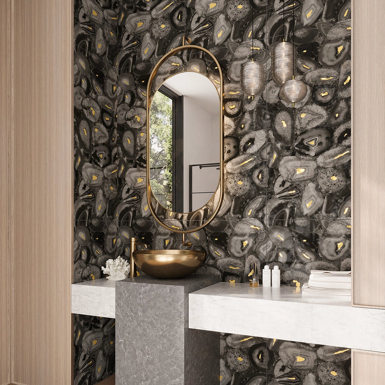 Geode Tile Preciosa Black Geode and Gold Porcelain Tile | Accent Wall Decor | Tile ...