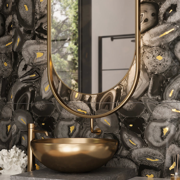 Geode Tile Preciosa Black Geode and Gold Porcelain Tile | Accent Wall Decor | Tile ...