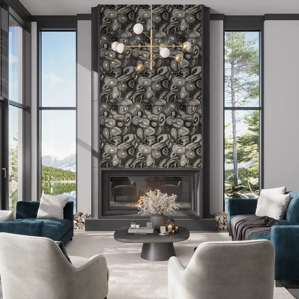 Preciosa Black Geode and Gold Porcelain Tile | Tile Club