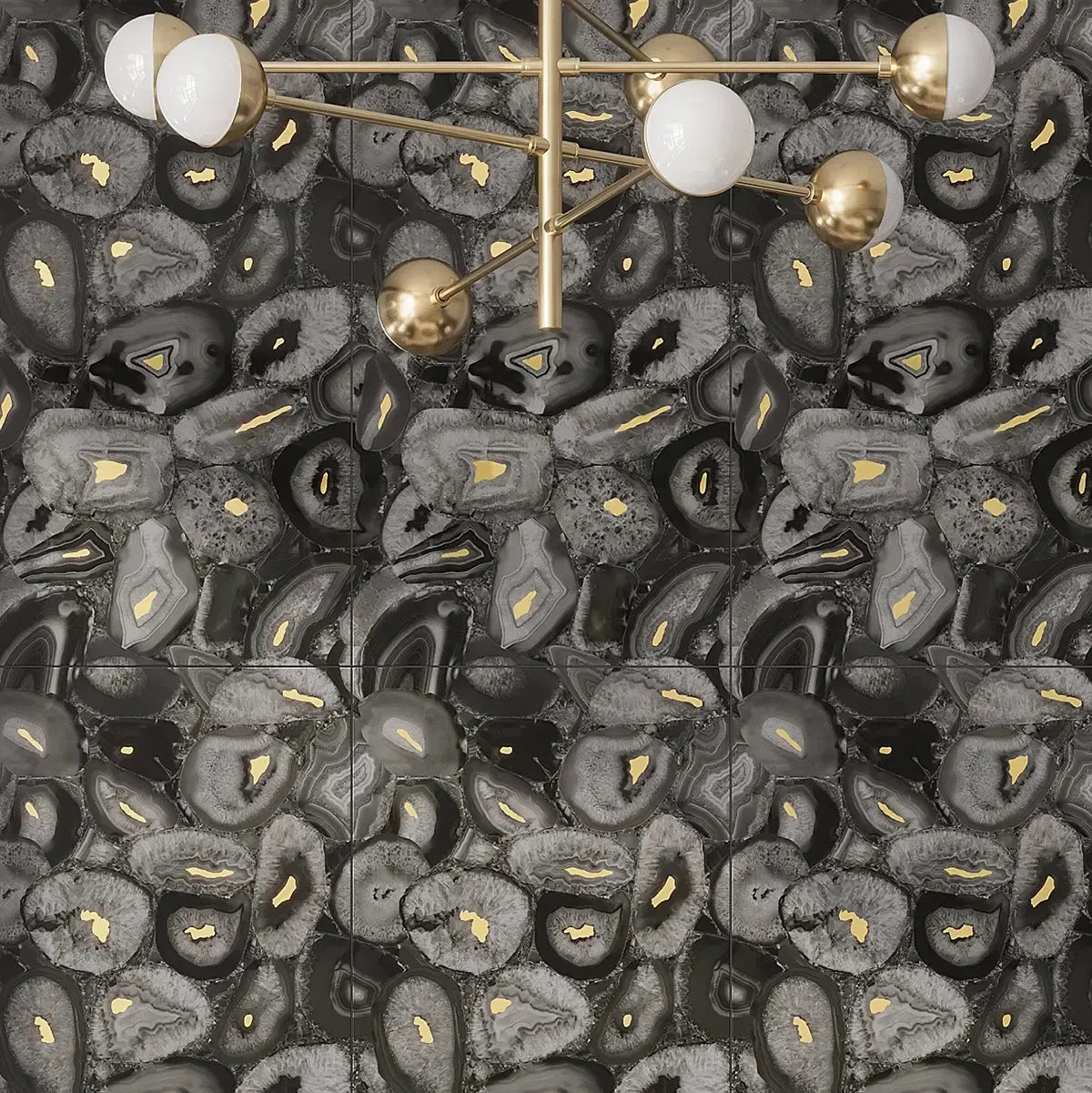 Preciosa Black Geode and Gold Porcelain Tile Fireplace Surround