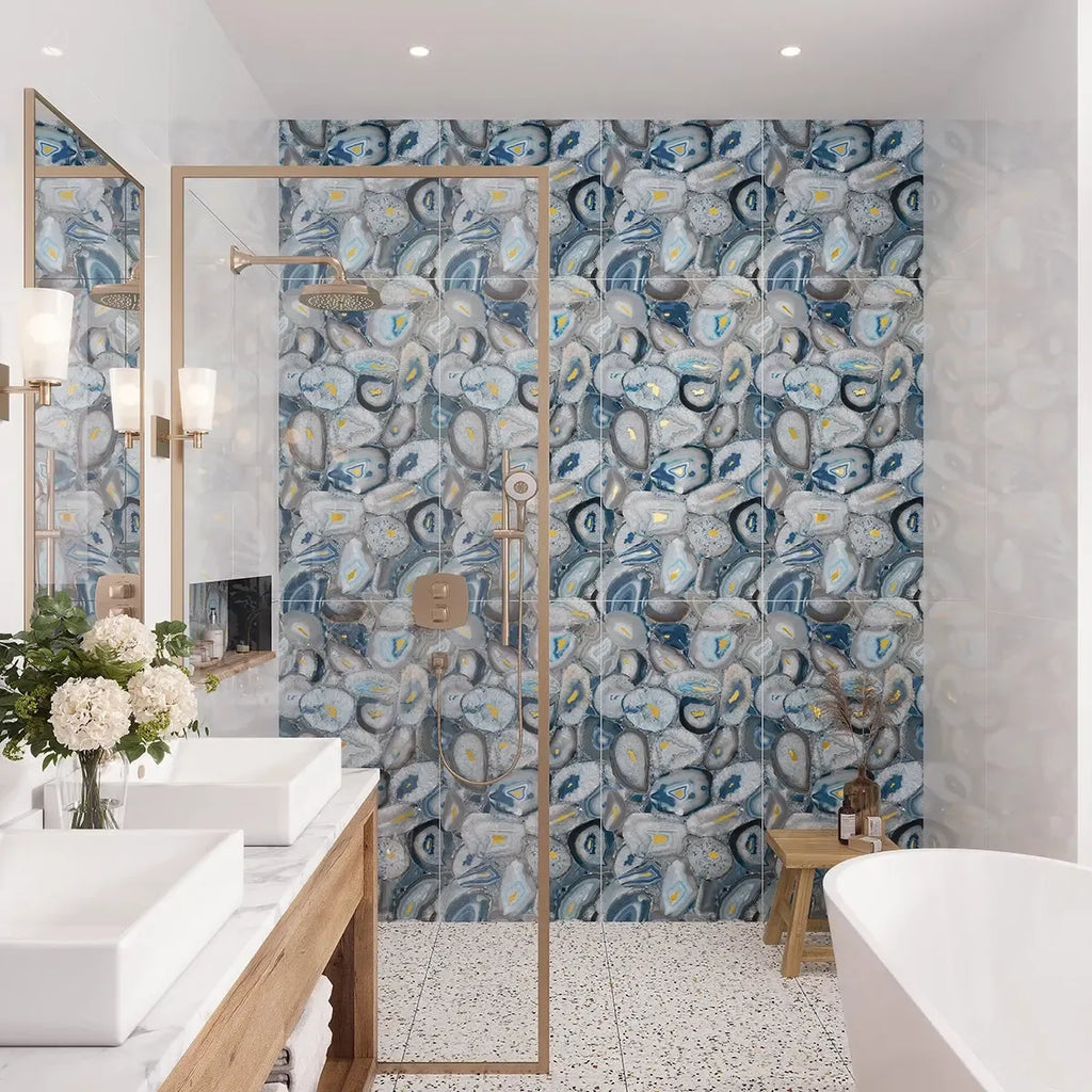 Preciosa Blue Geode and Gold Porcelain Tile | Tile Club
