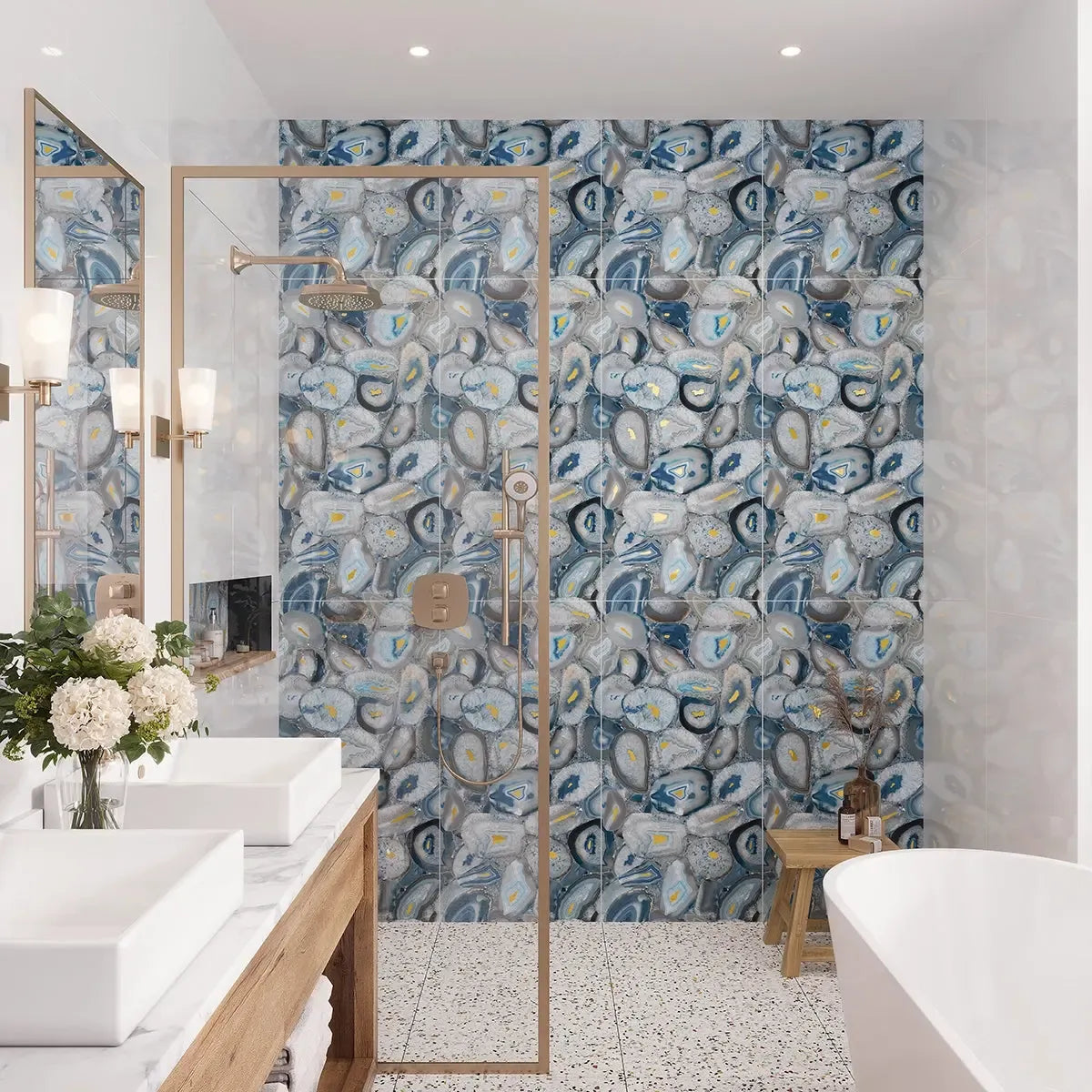 Preciosa Blue Geode and Gold Porcelain Tile | Tile Club