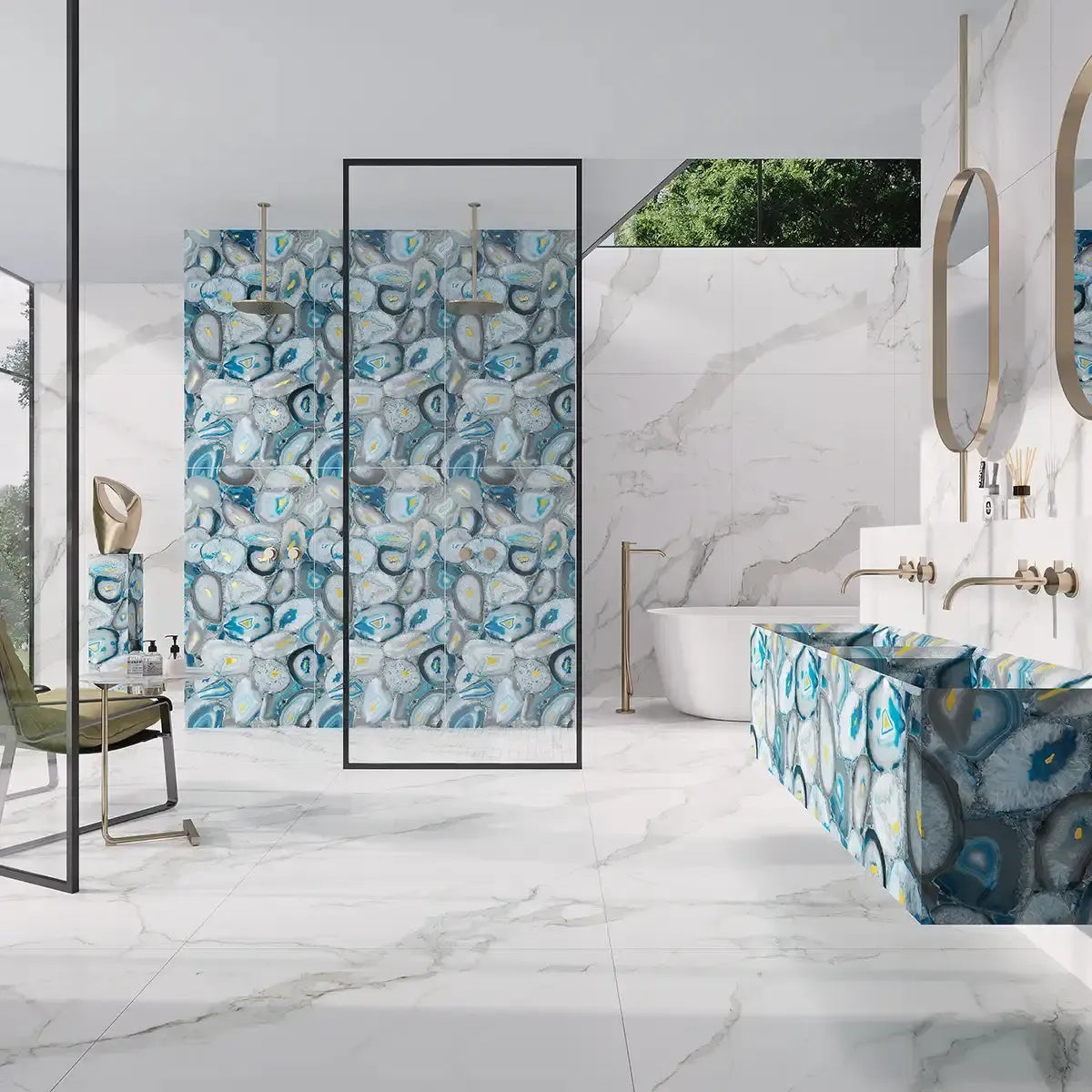 Preciosa Blue Geode and Gold Porcelain Tile | Tile Club
