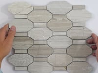 Textured Elongated Wooden Beige Hexagon Marble Mosaic Tile