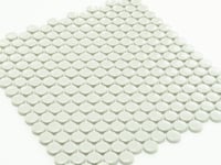 Glossy Gray Cream Buttons Porcelain Penny Round Tile Sample