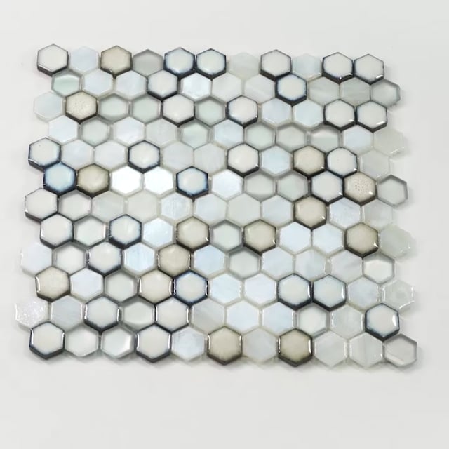White Ceramic And Pearl Glass Hexagon Mosaic Tile