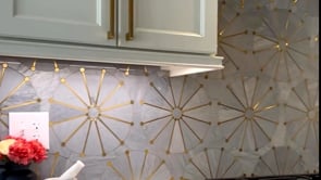 Wheel Deco Gray Marble and Brass Inlay Mosaic Tile