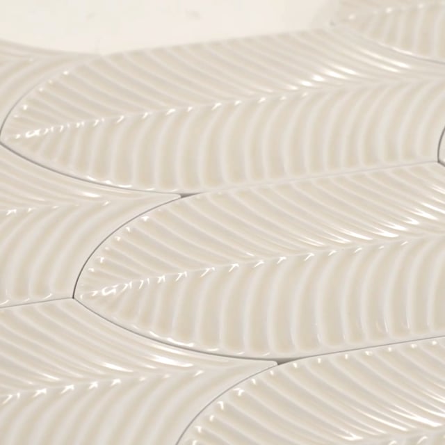 Plume Cream Feather Ceramic Tile