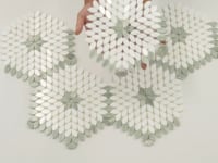 Santorini Green & White Petals Marble Mosaic Tile Sample