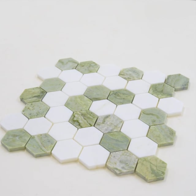 Envy Green & White Marble Hexagon Mosaic Tile