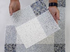 Blue and White Gingham Micro Mosaic Marble Tile