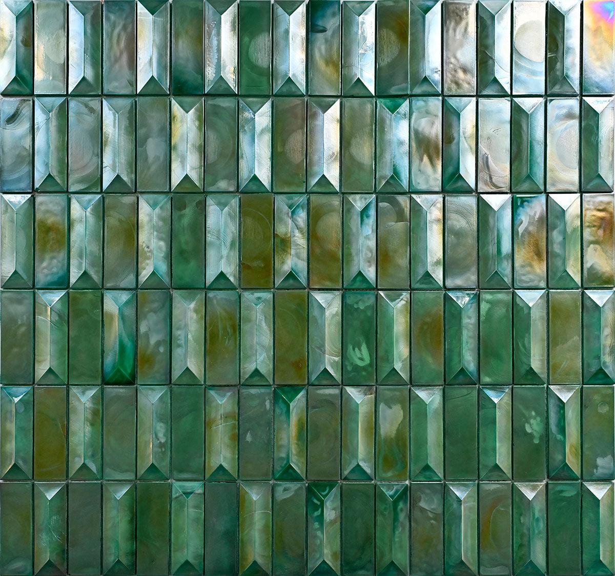 Prism Jade Beveled Brick Glass Mosaic Tile