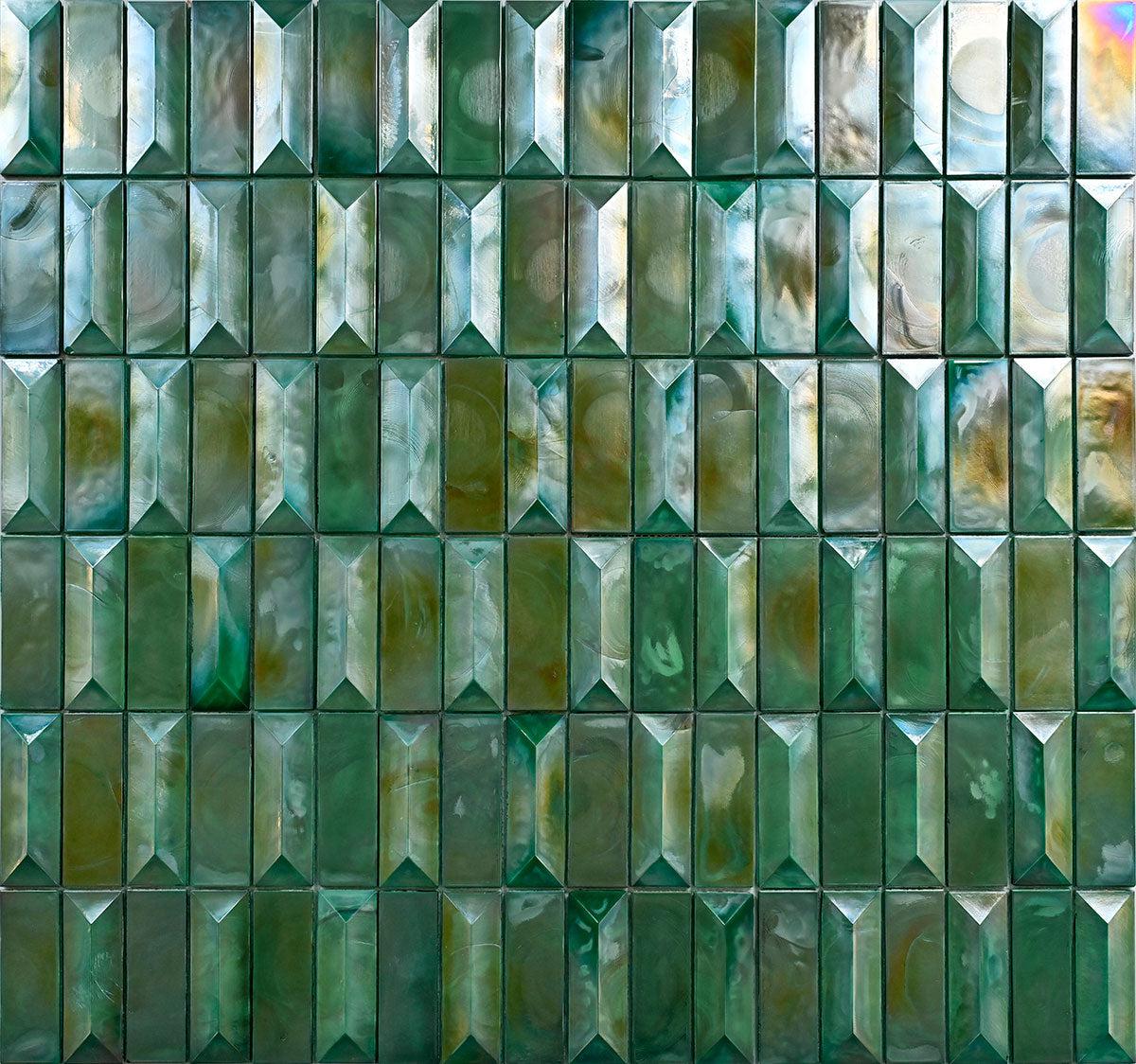 Prism Jade Beveled Brick Cast Glass Mosaic Tile