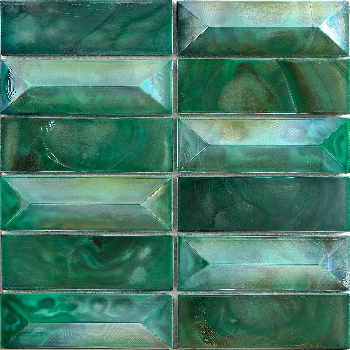 Prism Jade Beveled Brick Cast Glass Mosaic Tile | Tile Club