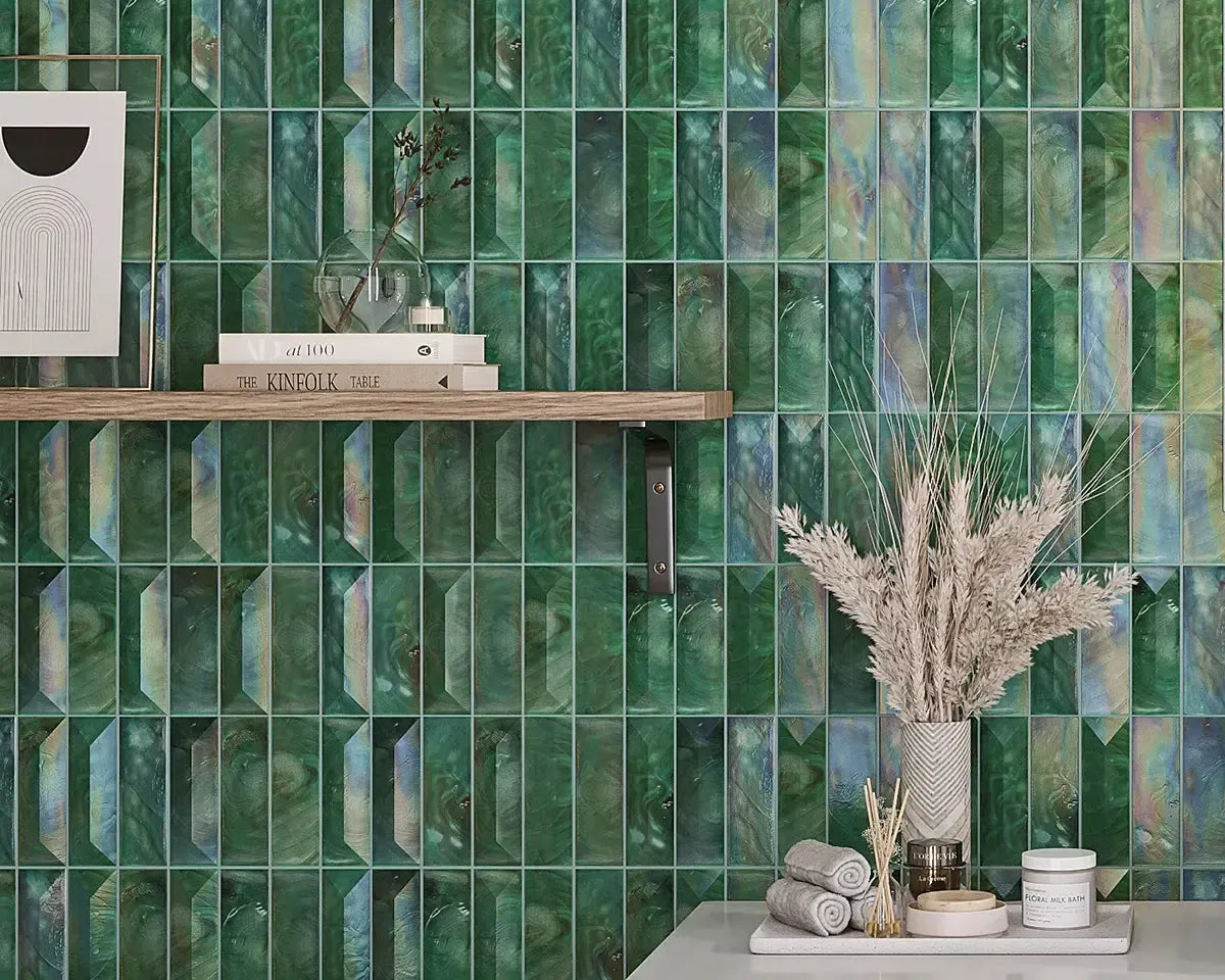 Prism Jade Beveled Brick Cast Glass Mosaic Bathroom Wall Tile