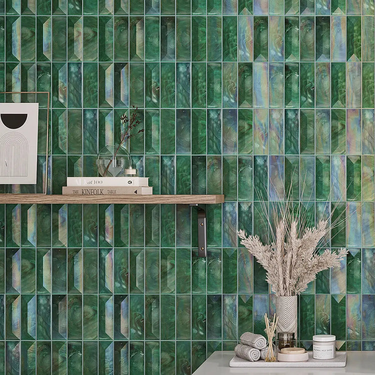 Prism Jade Beveled Brick Cast Glass Mosaic Bathroom Wall Tile