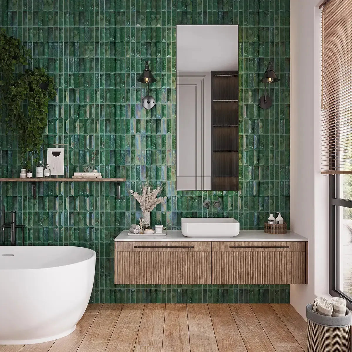 Prism Jade Beveled Brick Cast Glass Mosaic Tile | Tile Club