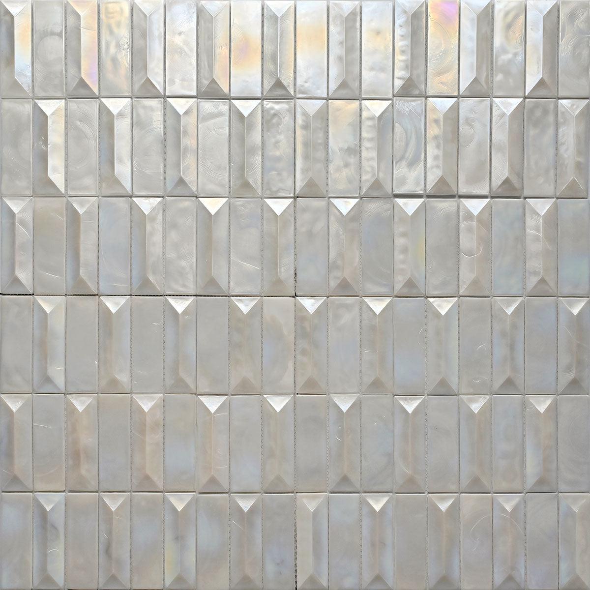 Prism Pearl Beveled Brick Glass Mosaic Tile