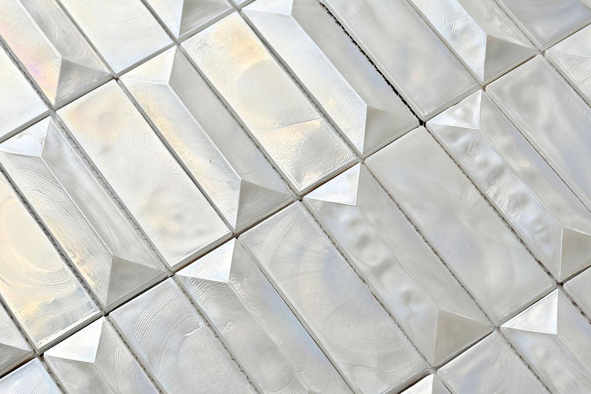 Prism Pearl Beveled Brick Cast Glass Mosaic Tile