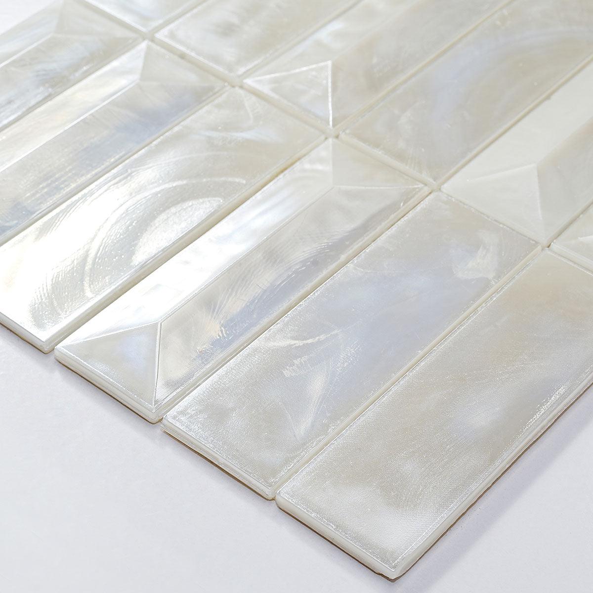 Prism Pearl Beveled Brick Cast Glass Mosaic Tile | Tile Club