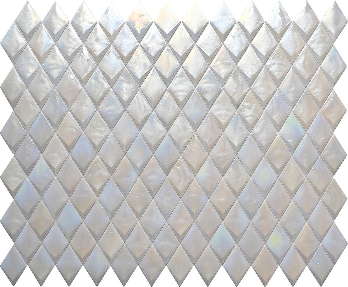 Prism Pearl Beveled Diamond Cast Glass Mosaic Tile