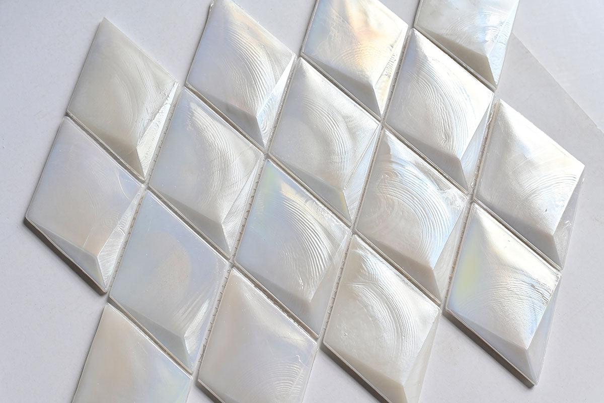 Prism Pearl Beveled Diamond Cast Glass Mosaic Tile | Tile Club