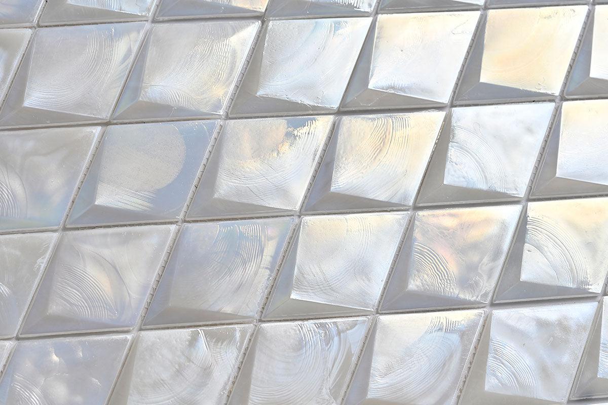 Prism Pearl Beveled Diamond Glass Mosaic Tile