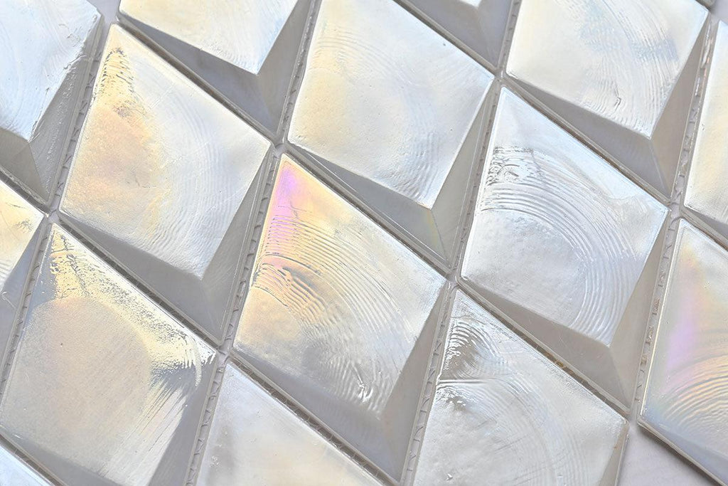 Prism Pearl Beveled Diamond Cast Glass Mosaic Tile | Tile Club