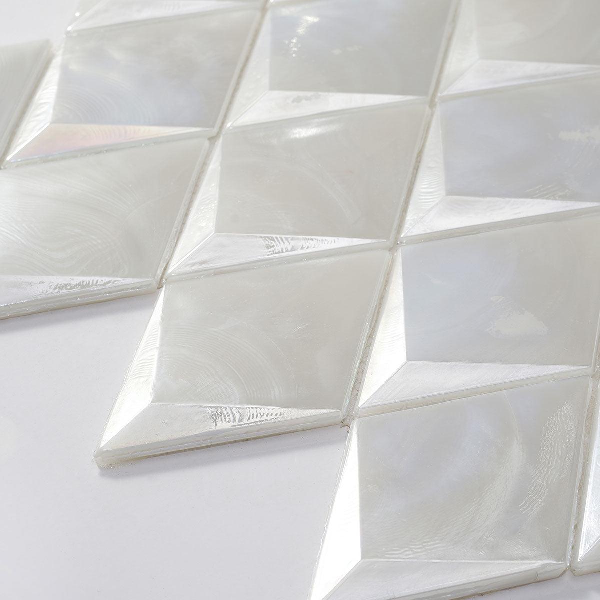 Prism Pearl Beveled Diamond Cast Glass Mosaic Tile | Tile Club