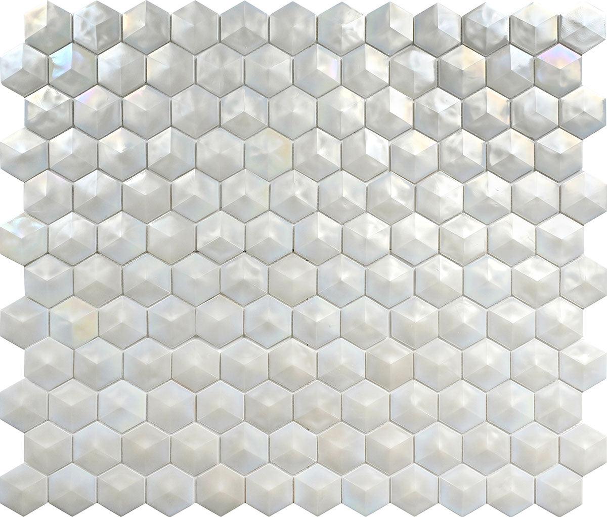 Prism Pearl Beveled Hexagon Cast Glass Mosaic Tile