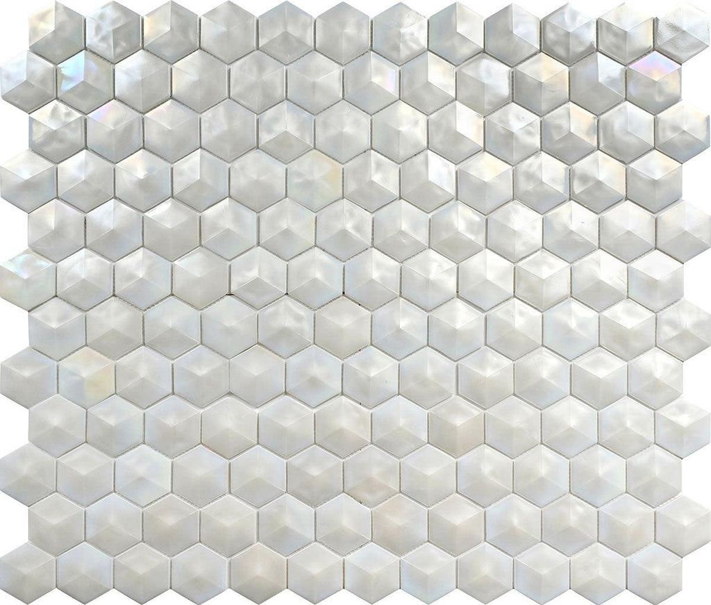 Prism Pearl Beveled Hexagon Cast Glass Mosaic Tile | Tile Club
