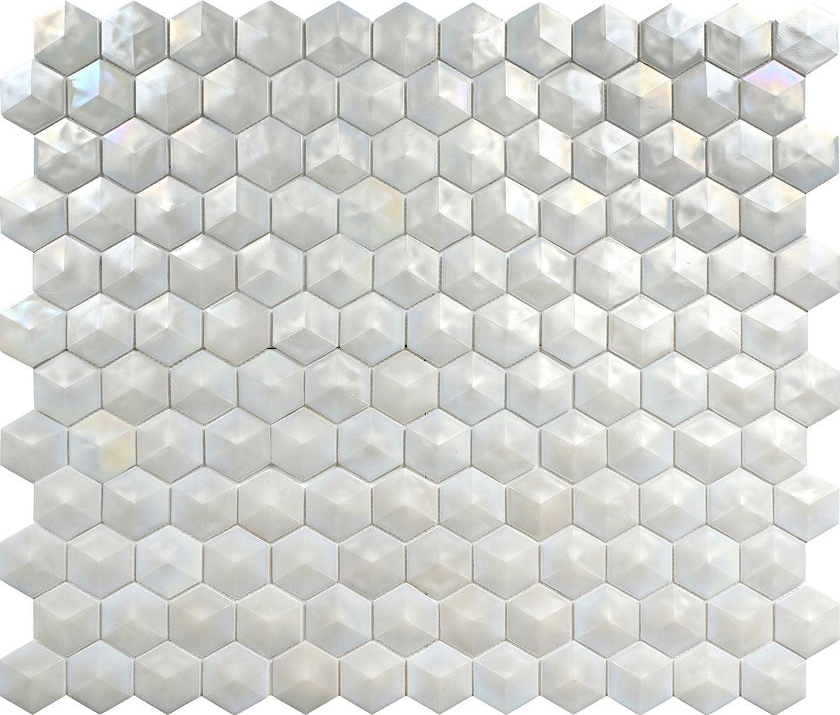 Prism Pearl Beveled Hexagon Cast Glass Mosaic Tile | Tile Club