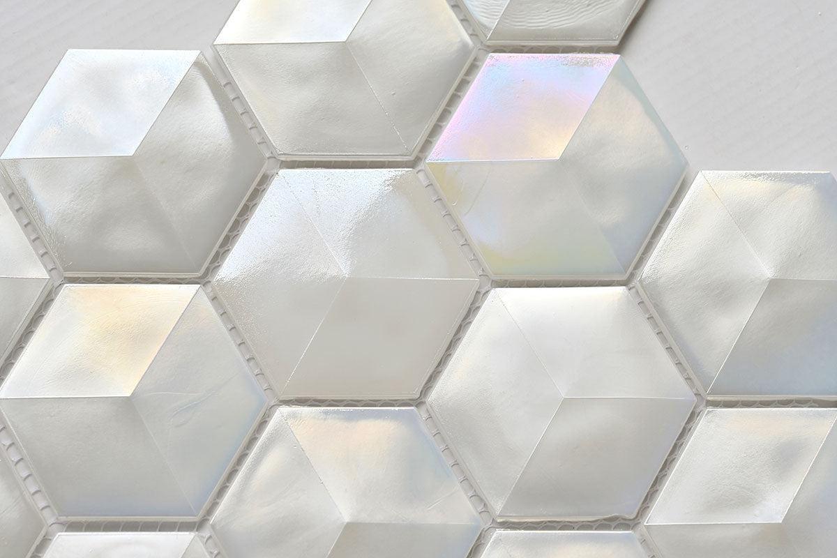 Prism Pearl Beveled Hexagon Cast Glass Mosaic Tile