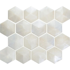 Prism Pearl Beveled Hexagon Cast Glass Mosaic Tile