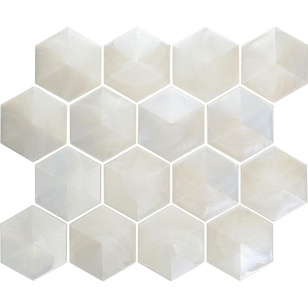 Prism Pearl Beveled Hexagon Cast Glass Mosaic Tile | Tile Club