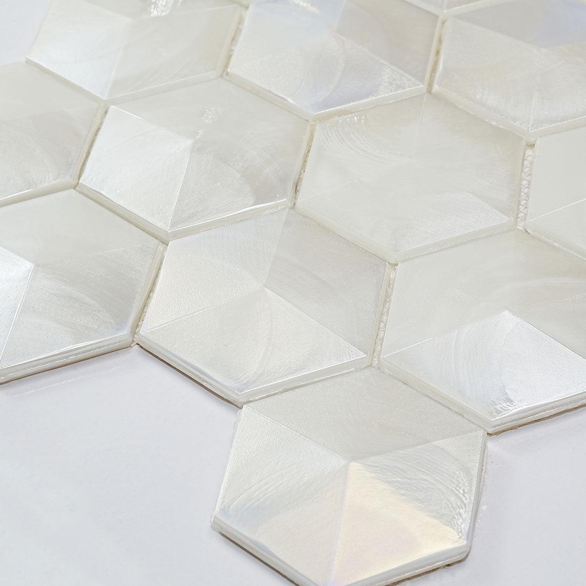 Prism Pearl Beveled Hexagon Glass Mosaic Tile