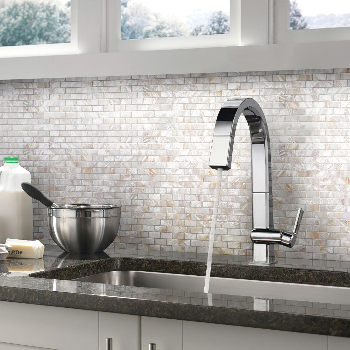 Pure White Mother of Pearl Brick Mosaic Tile Kitchen Backsplash
